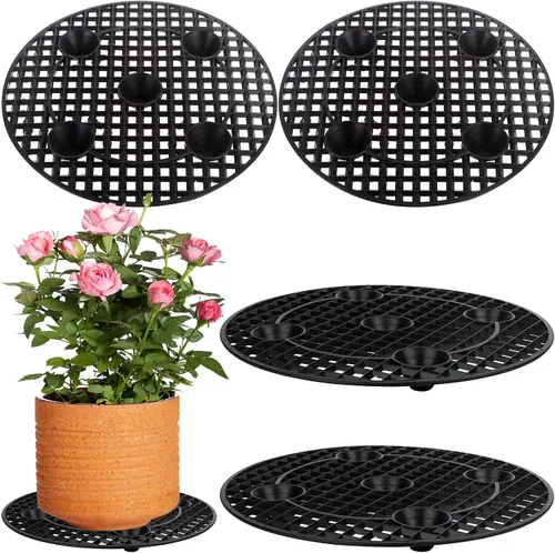 Miniatura 9 de 4 elevadores de macetas, soporte resistente, soporte redondo negro para plantas, elevadores de plástico de 8 pulgadas para interiores y exteriores