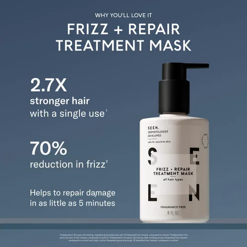Miniatura 3 de SEEN Máscara de tratamiento de frizz + reparación, sin fragancia, combate el encrespamiento, repara el daño para un cabello más fuerte, suave