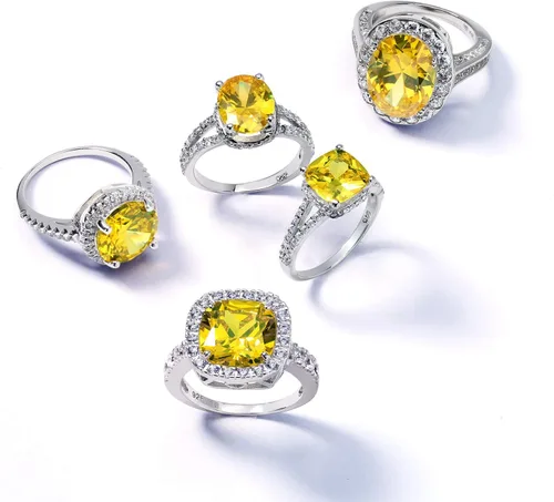 Miniatura 12 de Anillo de compromiso de plata de ley 925 personalizable con halo de corona ovalada de 5 a 7 quilates con circonita cúbica simulada de zafiro azul