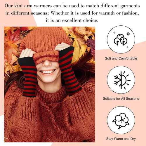 Miniatura 28 de Amandir Guantes largos sin dedos para mujer, calentadores de brazos, guantes elásticos de punto para el pulgar