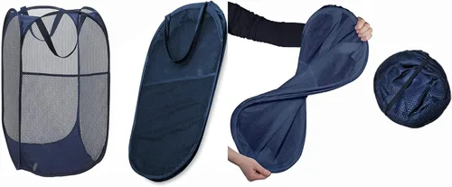 Miniatura 6 de Paquete de 2 cestas de malla desplegable para la ropa sucia (negro/azul marino) con asas duraderas portátiles, plegables para almacenamiento, cestas