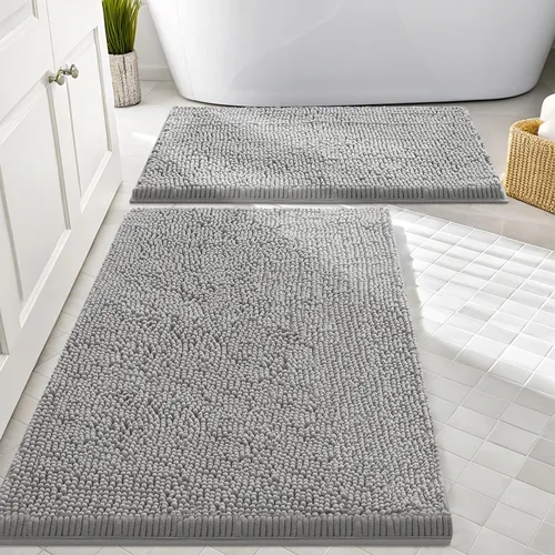 Miniatura 143 de Smiry Juego de 2 alfombras de baño, felpilla suave y absorbente, lavable a máquina, antideslizantes, para bañera, ducha y suelo