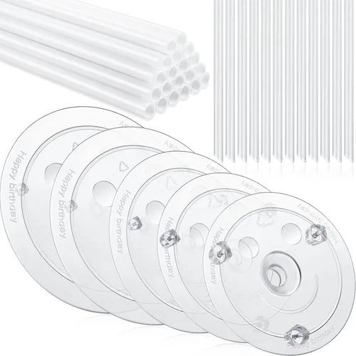 Juego de 40 varillas de plástico para tartas, 20 varillas de soporte blancas para tartas, 5 placas separadoras de pasteles para pasteles de 4, 6, 8,