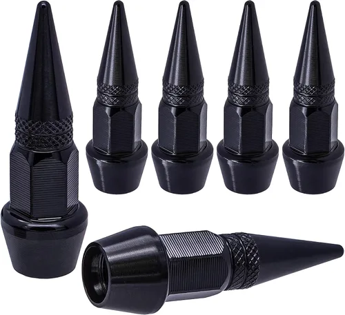 Miniatura 8 de 4 piezas de tapas de válvula de rueda con estilo púas, cubiertas universales de válvula de rueda de aleación de aluminio a prueba de polvo