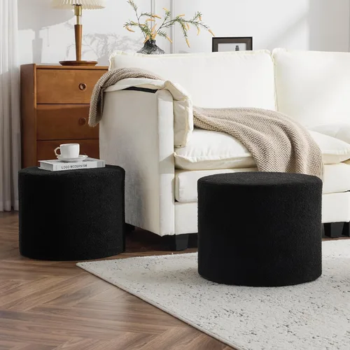 Miniatura 8 de Bezseller Soft Boucle Puf otomano, cómodo reposapiés, relleno de espuma completa para sala de estar, dormitorio, comodidad ligera y encantador, Negro
