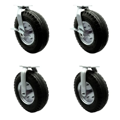 Miniatura 83 de Juego de 4 ruedas neumáticas giratorias de 6 pulgadas, ruedas de goma negra, incluye 2 ruedas giratorias con frenos y 2 rígidas, ruedas resistentes