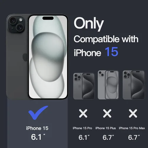 Miniatura 2 de JETech Funda magnética para iPhone 15 de 6.1 pulgadas, compatible con MagSafe, carga inalámbrica, a prueba de golpes, con parte trasera transparente