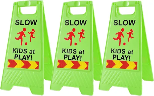 Miniatura 2 de Letreros de "Slow Kids at Play" para calle, texto de doble cara y gráficos con cinta reflectante, letrero de seguridad para niños en juego para Verde