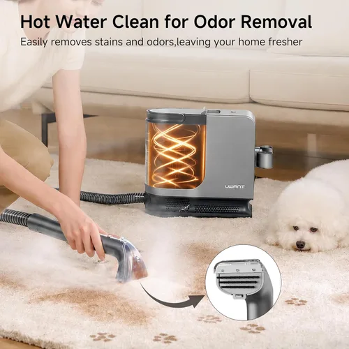 Miniatura 6 de Uwant Limpiador de alfombras portátil con vapor y agua caliente, 18 Kpa, máquina limpiadora de tapicería para mascotas con herramientas de limpieza