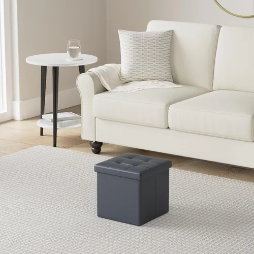 Miniatura 2 de LotFancy Otomana de almacenamiento, taburete plegable para reposapiés, banco pequeño de cuero de 13 x 12 x 12 pulgadas con almacenamiento, soporta
