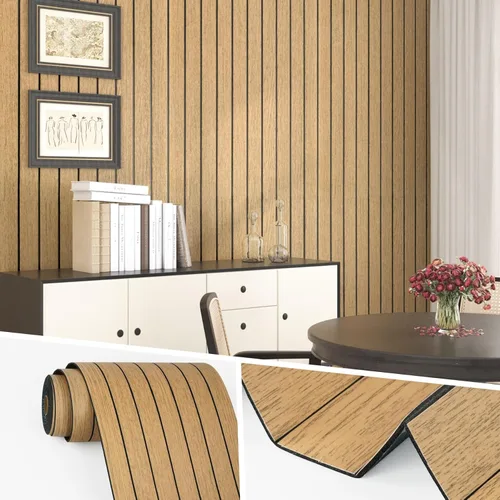 Miniatura 11 de Wallercity Paneles de madera 3D gris/negro para paredes, paneles de pared de listones de madera autoadhesivos para dormitorio, baño, panel de pared