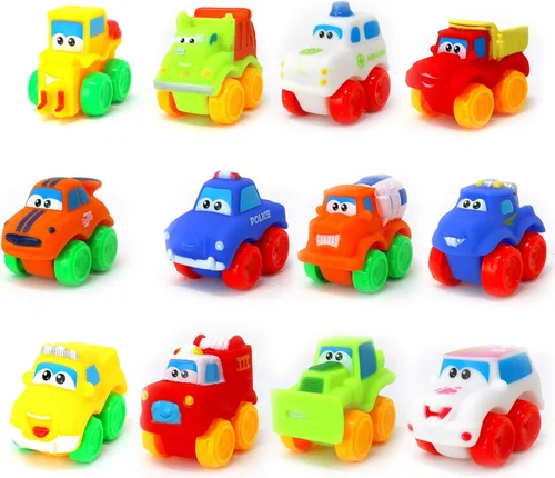 Big Mo's Toys Baby Cars - Juego de autos de juguete de goma suave, vehículos pequeños para bebés y niños pequeños, 12 piezas