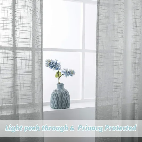 Miniatura 4 de RYB HOME - Cortinas de lino con textura transparente, 2 paneles