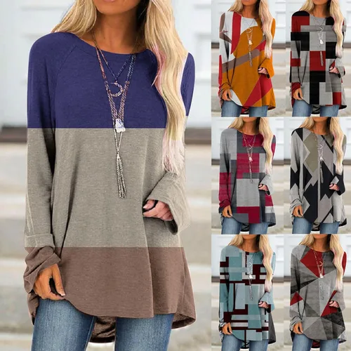 Miniatura 5 de Túnicas o tops para mujer para llevar con leggings, manga larga, ajuste holgado, ropa de otoño, cuello redondo, degradado, cómodas, blusas 05 Rojo