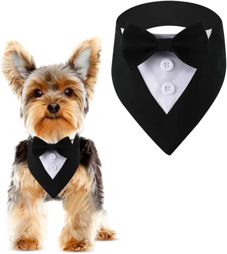 Bandana de esmoquin, collar ajustable para mascotas con lazo para perros pequeños, medianos y grandes, ropa formal de boda, regalos de cumpleaños