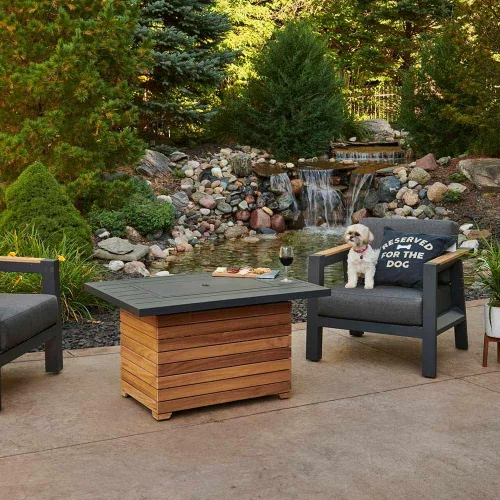 Miniatura 8 de Outdoor GreatRoom Co - Mesa para hoguera de propano – Darien – Pozos de gas para patio exterior – Mesa rectangular de hormigón Everblend de 44