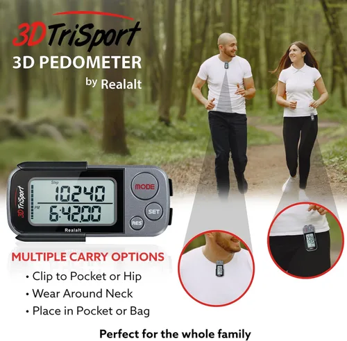 Miniatura 5 de Realalt 3DTriSport 3D Walking Pedometer with Clip & Strap, Accurate Step Counter with 30-Day Memory, Distance in Miles/KM with Large Display Perfect