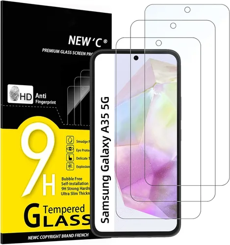 Miniatura 10 de NEW'C Paquete de 3 protectores de pantalla de vidrio templado diseñados para Samsung Galaxy A12, Galaxy A02s, resistente a los arañazos, sin