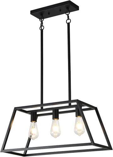 Miniatura 22 de Lámparas de Cocina para Comedor, Candelabros Rectangulares de Estilo Granja para Comedores, Lámpara Colgante Industrial de 5 Luces en Negro Mate