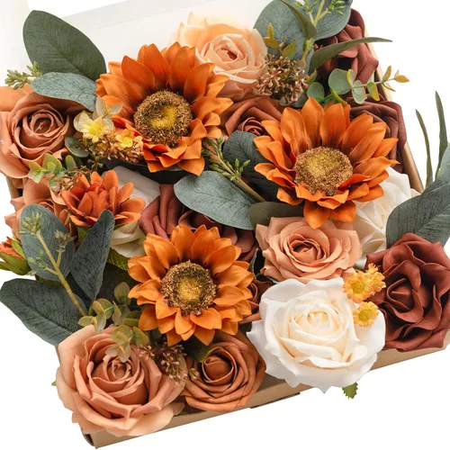 Miniatura 21 de Ling's moment Caja de Flores Falsas, Tallos de Vegetación Artificial Falsa Rosas de Espuma Dalia Hortensia de Seda Peonía Flor de Tela para Centros