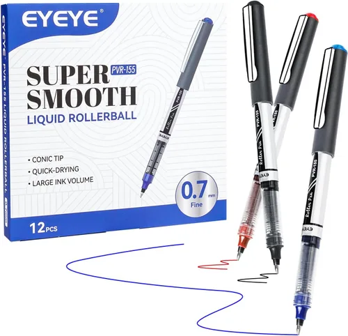 Miniatura 14 de EYEYE Bolígrafos azules de 0.028 in, paquete de 12 bolígrafos de punta media de secado rápido, bolígrafos de tinta líquida, bolígrafo de escritura