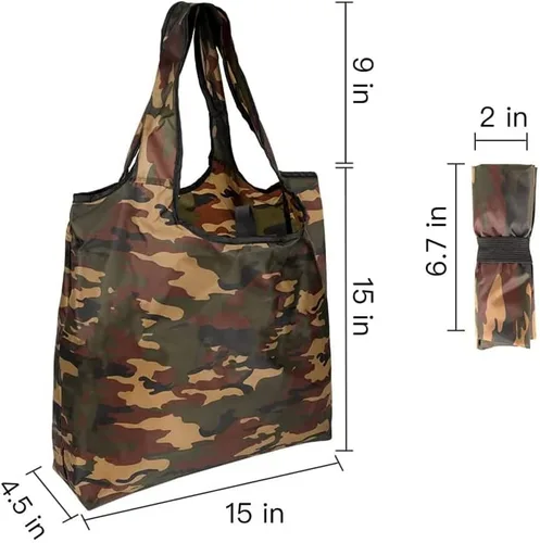 Miniatura 3 de Aricsen Paquete de 10 bolsas de compras reutilizables de camuflaje de 15 x 4.5 x 15 pulgadas con asas a granel, plegables extragrandes resistentes