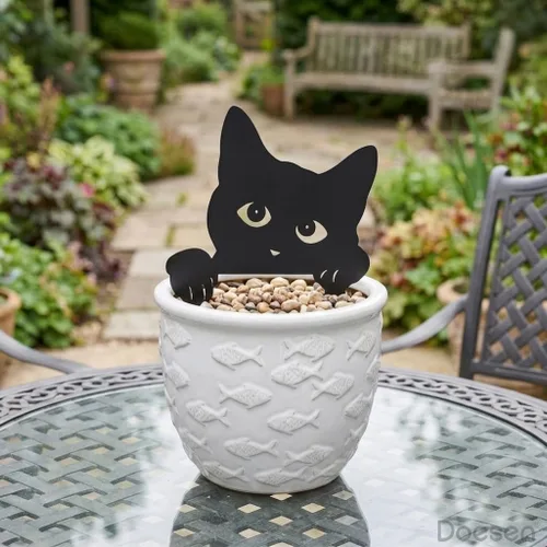 Miniatura 8 de Black Cat Fence Decor Metal Cats Yard Art Outdoor and Garden, Metal Cats Silhouette Garden Decor for Outside Lawn Patio Courtyard, Cute Kitty Fence