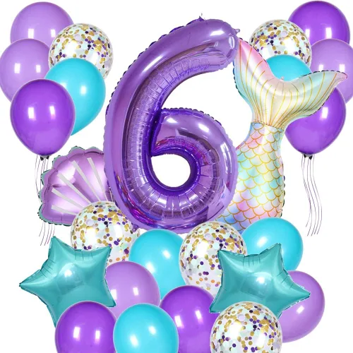 Miniatura 5 de Decoraciones de cumpleaños de sirena, kit de globos de cola de sirena, decoración de fiesta para niñas de 1 año (Número 1)