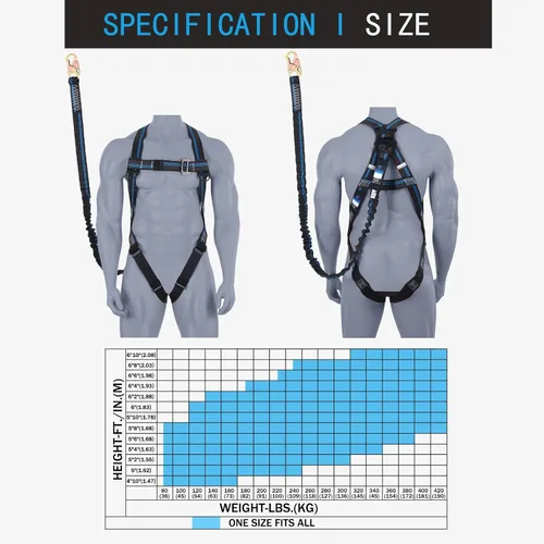 Miniatura 4 de Kit de protección contra caídas de arnés de seguridad, arnés de seguridad de cuerpo completo de 3 puntos con cordón interno de absorción de impactos