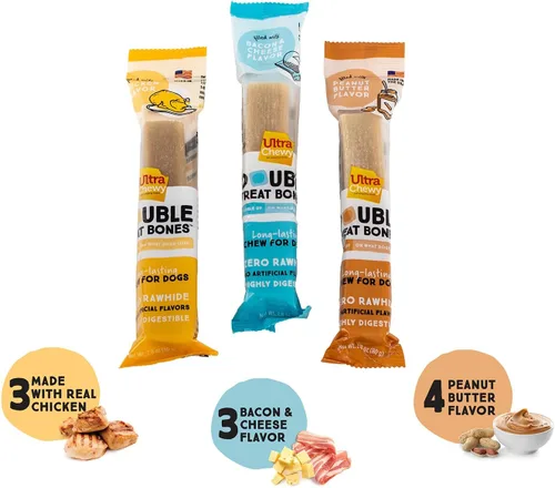Miniatura 2 de Ultra Chewy Sabores de mantequilla de maní, pollo, tocino y queso: golosinas de larga duración fabricadas en Estados Unidos para razas grandes