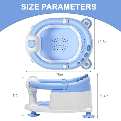 Miniatura 6 de Asiento de baño para bebé TPN para bebés de 6 meses en adelante, asiento de baño antideslizante para niños pequeños con 5 calcomanías de emoji Azul