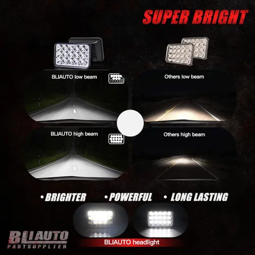Miniatura 2 de Faros delanteros LED 4x6 aprobados por puntos, 2 unidades, rectangulares de 45 W, Hi/Bajo, faros delanteros para Kenworth T800 W900 Peterbilt 378