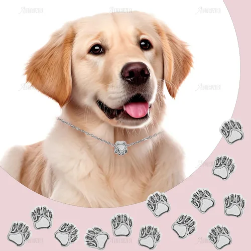 Miniatura 5 de AUEAR, Cuentas de huella de perro vintage de 0.439 pulgadas (0.433 in), huella de pata de cachorro, agujero grande, dije de metal para pulseras
