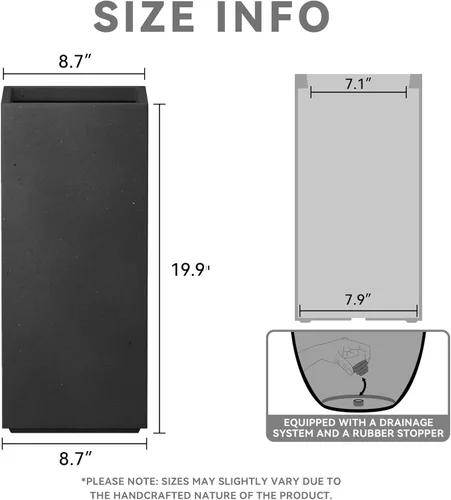 Miniatura 2 de Kante Maceta rectangular de hormigón de 20.3 pulgadas de alto, moderna maceta de diámetro cuadrado con orificio de drenaje y tapón de goma
