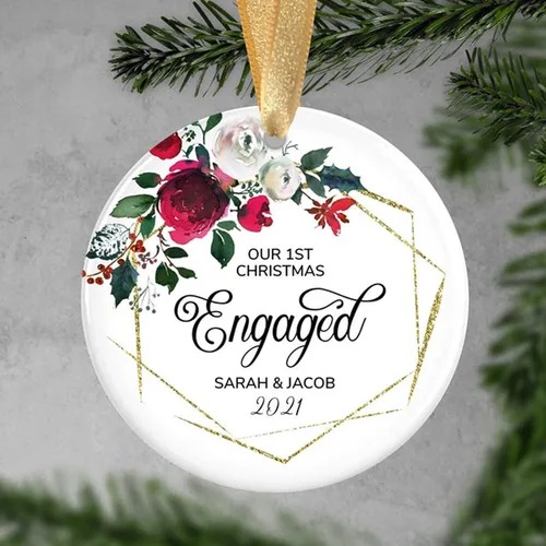 Miniatura 27 de Adorno de matrimonio de 1ª Navidad – Adorno de Navidad «Just Married» – Adorno de señor y señora – Adornos de boda – 1ª Navidad comprometida