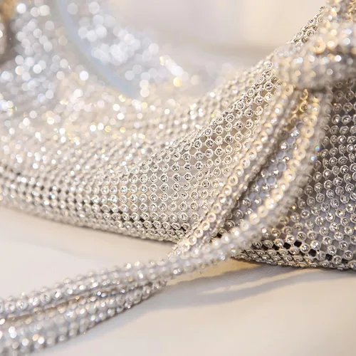Miniatura 3 de Bolso de noche con diamantes de imitación, elegante y brillante para mujer, bolso de hobo brillante, bolso plateado brillante para boda, fiesta, club