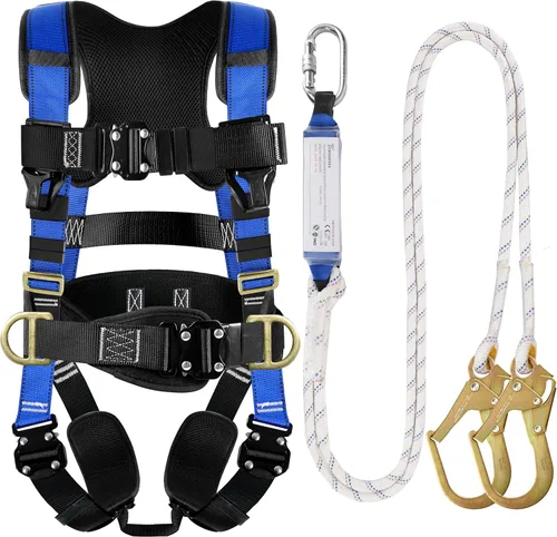 TRSMIMA Arnés de seguridad para protección contra caídas, kit de arnés de techo para hombre, arnés de construcción de cuerpo completo con cordón