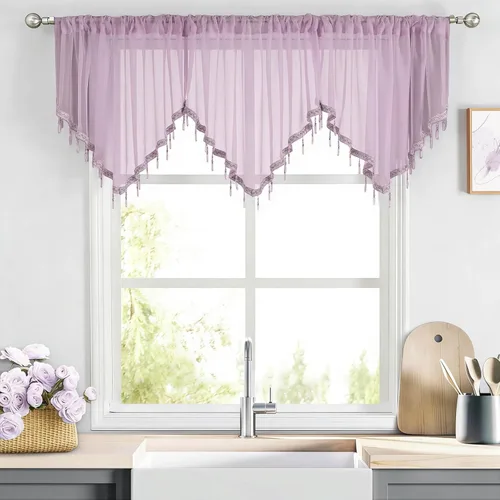 Miniatura 6 de WUBODTI Cortinas transparentes con cenefa con cuentas negras para ventanas, 1 unidad, cenefas de cortina semitransparentes para dormitorio y cocina