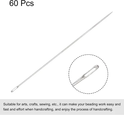 Miniatura 3 de uxcell 60 agujas de abalorios finas, finas, largas, rectas, para bordar, de acero inoxidable, 2.01 pulgadas