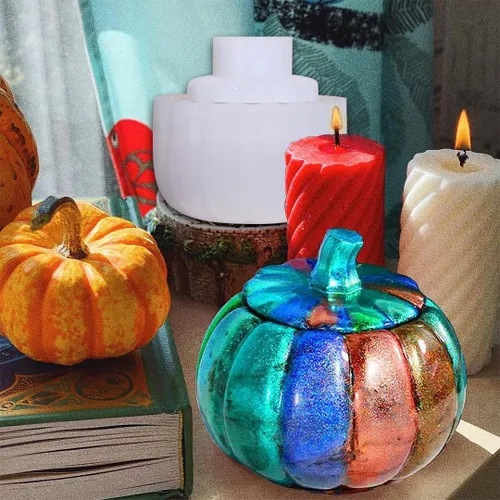 Miniatura 2 de Tarros de calabaza, molde de resina, caja de almacenamiento de Halloween, moldes de silicona, caja de joyería de calabaza, molde de fundición epoxi