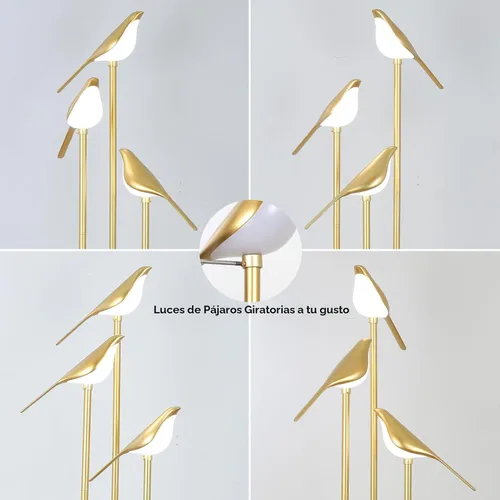 Miniatura 3 de Lámparas de pie doradas para sala de estar, lámpara de pie moderna con estantes, lámpara de pie de mediados de siglo con 3 luces LED de pájaro