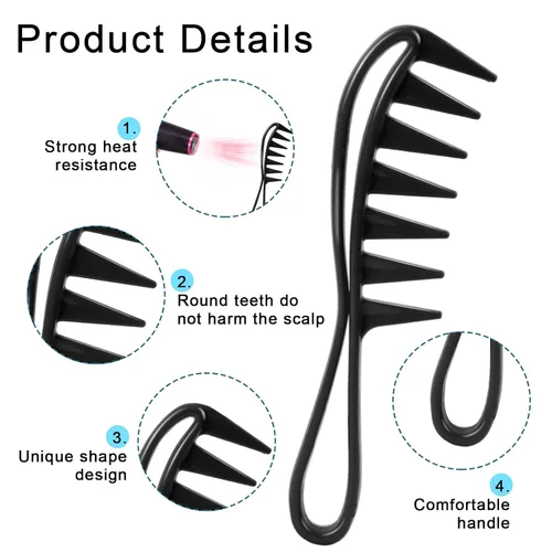 Miniatura 3 de Peine de dientes anchos, 2 piezas de peines de dientes grandes, peines de dientes de tiburón, peine rizado, peine de plástico duradero, herramienta