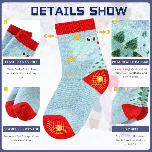 Miniatura 10 de Eocom 6 pares de calcetines de invierno cálidos de lana para niños y niñas