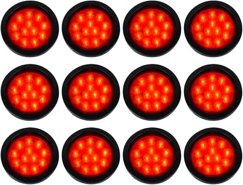 Miniatura 30 de Astra Depot Luz trasera redonda roja de 4 pulgadas, 12 luces LED para remolque, impermeable, lámpara trasera de freno con juntas de goma con ojales