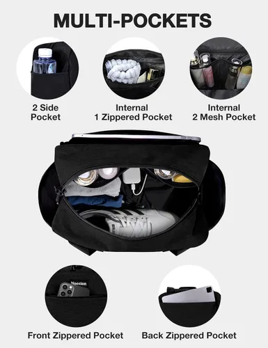 Miniatura 3 de Noozion Bolsa de gimnasio pequeña de 14 pulgadas para mujeres y hombres, mini bolsa de lona ligera con múltiples bolsillos, bolsa deportiva