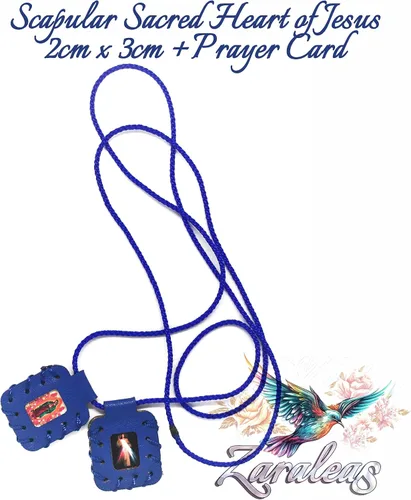 Miniatura 2 de Zaraleas Escapulario de Cuero del Sagrado Corazón de Jesús, Virgen del Carmen y Guadalupe & San Miguel Arcángel Hecho a mano. 0.8 in x 1.2 in