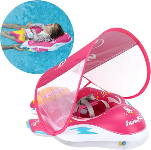 Miniatura 9 de Free Swimming Baby Flotador de piscina para bebés inflable con toldo solar, flotador de natación para bebés con esponja de seguridad y soporte