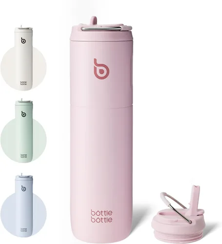 Miniatura 24 de BOTTLE BOTTLE Botella de agua aislada de 24 onzas con tapa de popote y asa para deportes, viajes, gimnasio, botellas de agua de acero inoxidable