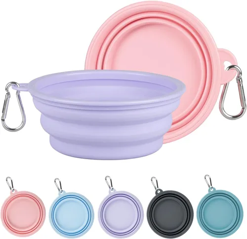 Miniatura 15 de Kytely Cuencos plegables para perros para viajes, paquete de 2 cuencos de agua portátiles para perros, cuenco plegable para comida para mascotas