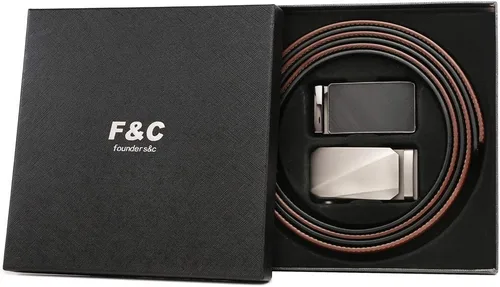 Miniatura 6 de Founders & C Cinturón para hombre, 2 unidades, vestido de cuero con trinquete con hebilla deslizante de 1 38 pulgadas en caja de regalo